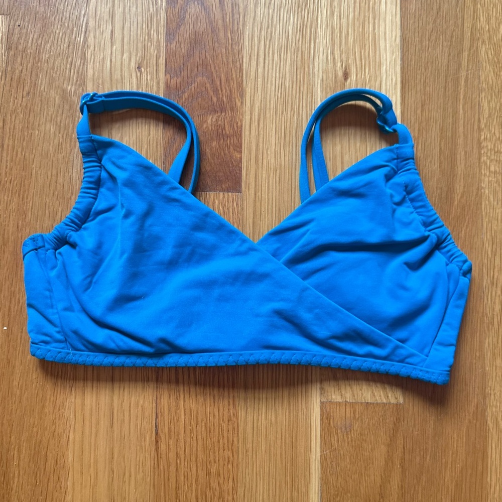 Lands’ End Women’s Blue Crossover Bikini Top Swimsuit